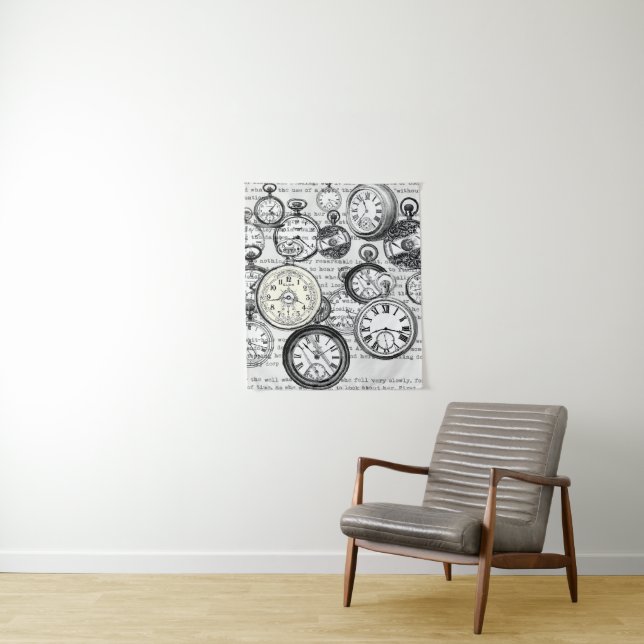 Victorian Pocket Watch Collage Alice Wonderland Tapestry (In Situ)