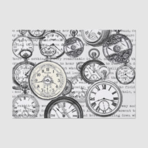 Victorian Pocket Watch Collage Alice Wonderland Tissue Paper