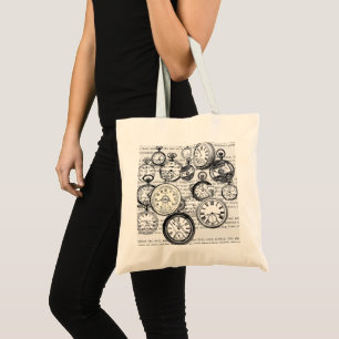 Victorian Pocket Watch Collage Alice Wonderland Tote Bag