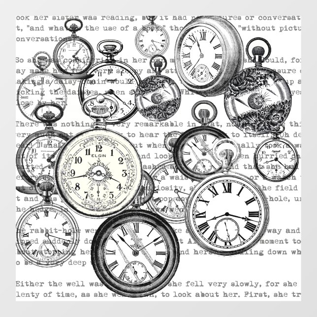 Victorian Pocket Watch Collage Alice Wonderland Window Cling (Sheet)