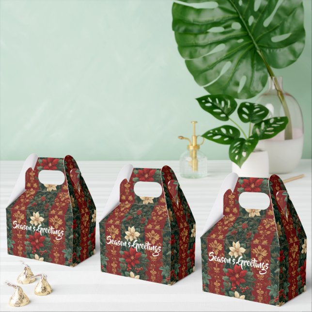 Victorian Poinsettia Stripes Pattern Favor Boxes (Multiple)