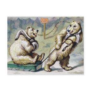 Victorian Polar Bears Christmas Postcard