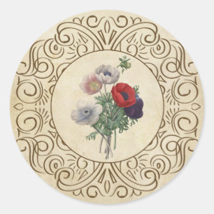 Victorian Poppies Floral Scrapbook Embellishment Classic Round Sticker