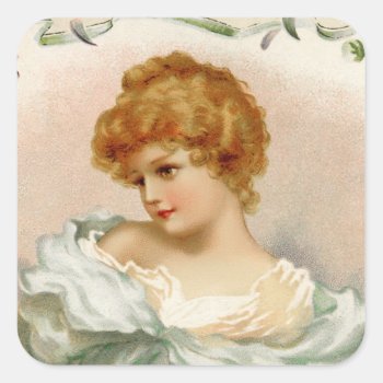 Victorian Portrait Of A Young Woman Square Sticker by PrimeVintage at Zazzle