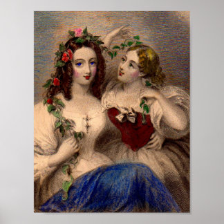 Victorian print The Parting Wreath hand-colored