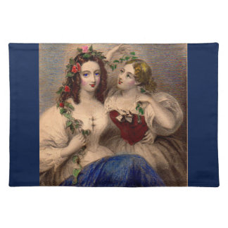 Victorian print The Parting Wreath hand-colored Cloth Placemat