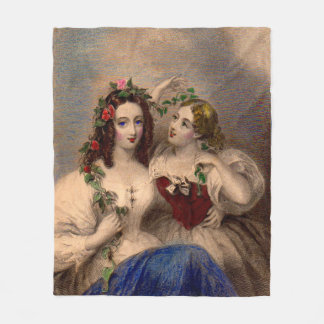 Victorian print The Parting Wreath hand-colored Fleece Blanket