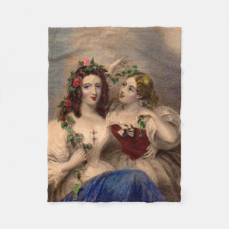 Victorian print The Parting Wreath hand-colored Fleece Blanket