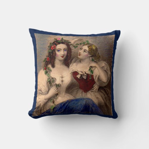 Victorian print The Parting Wreath hand_colored Throw Pillow