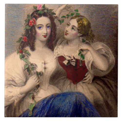 Victorian print The Parting Wreath hand_colored Tile