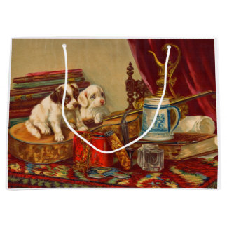 Victorian puppy dogs and stuff print large gift bag