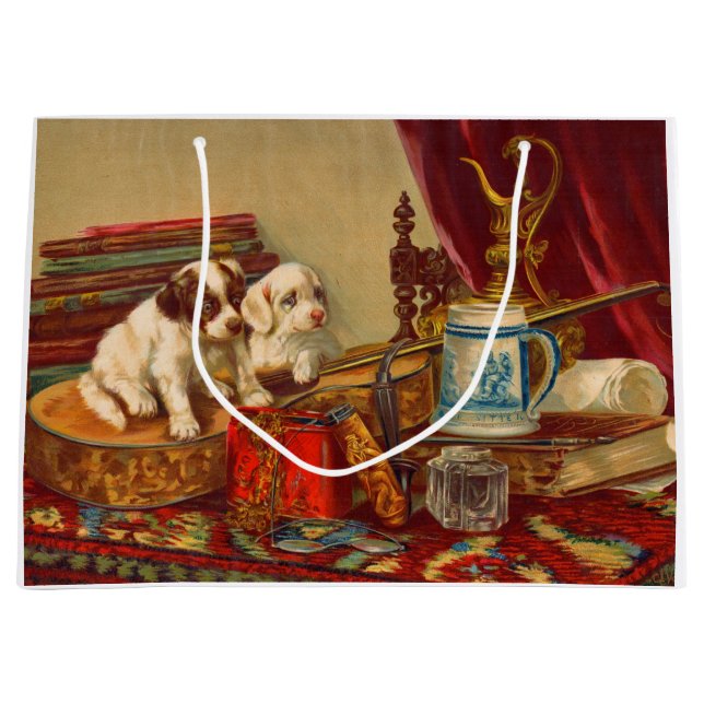 Victorian puppy dogs and stuff print large gift bag (Front)