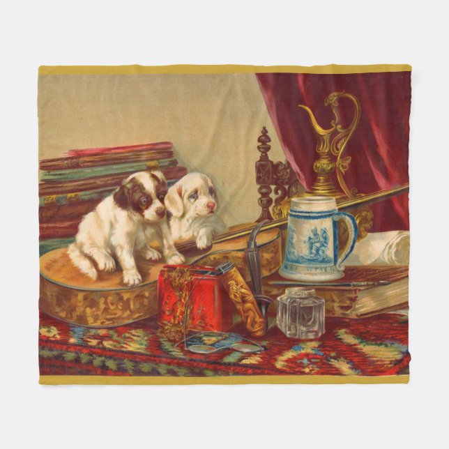 Victorian puppy dogs print fleece blanket (Front (Horizontal))