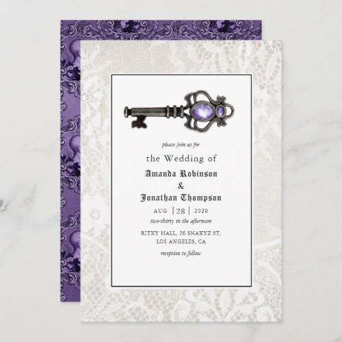 Victorian Purple  Black Phrenology Gothic Wedding Invitation