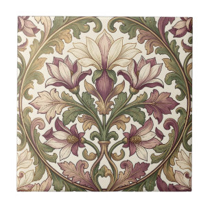 Victorian Purple Cream Ornate Floral Ceramic Tile