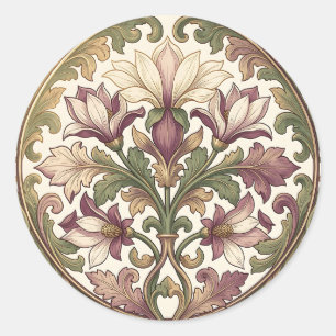 Victorian Purple Cream Ornate Floral Classic Round Sticker
