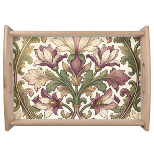 Victorian Purple Cream Ornate Floral Serving Tray