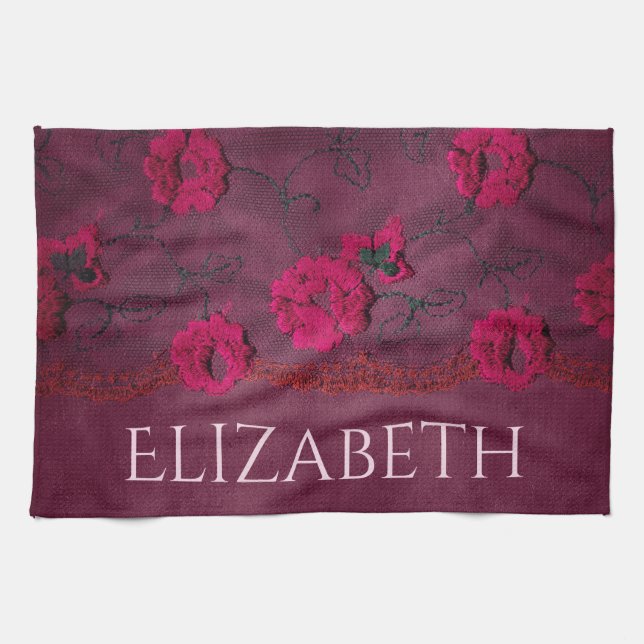 Victorian Purple Floral Kitchen Towel (Horizontal)