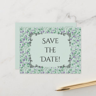 Victorian Purple Flower Ivy Save the Date Postcard