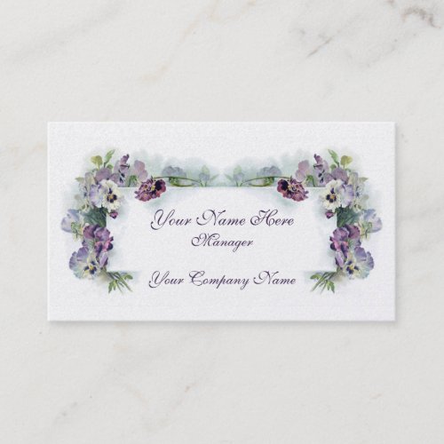 Victorian purple pansies business card