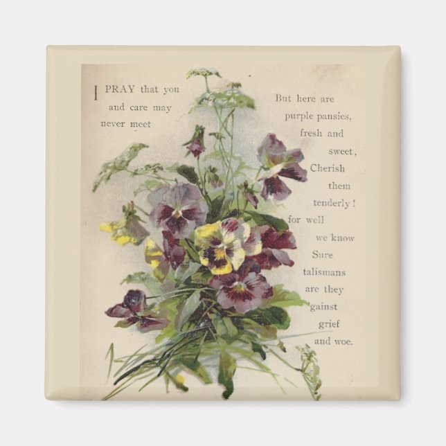 Victorian Purple Pansies Poem Magnet (Front)