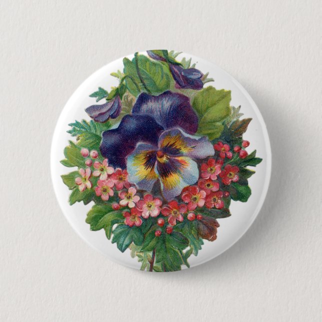 Victorian Purple Pansy Bouquet for Mother's Day Button (Front)