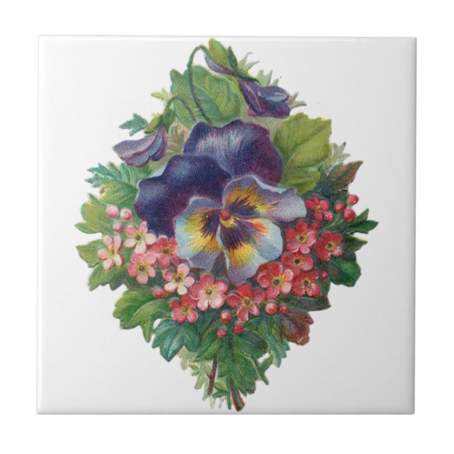 Victorian Purple Pansy Bouquet for Mother's Day Ceramic Tile (Front)