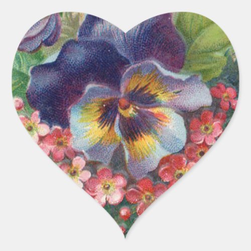 Victorian Purple Pansy Bouquet for Mothers Day Heart Sticker