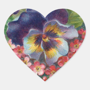 Victorian Purple Pansy Bouquet for Mother's Day Heart Sticker