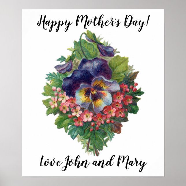 Victorian Purple Pansy Bouquet for Mother's Day Poster (Front)