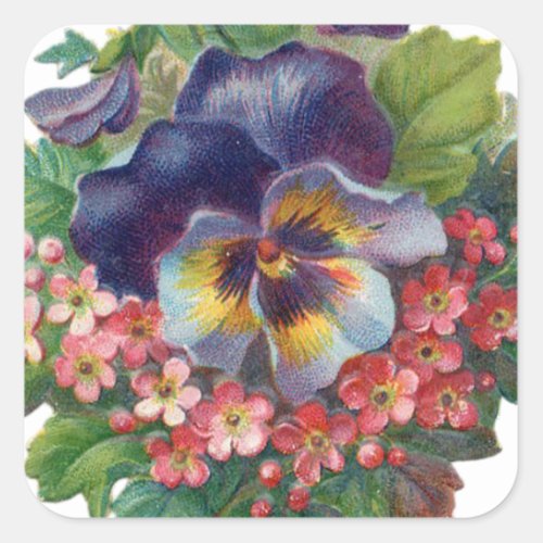 Victorian Purple Pansy Bouquet for Mothers Day Square Sticker
