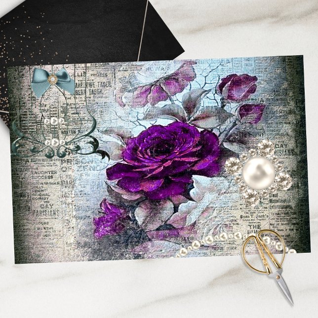 Victorian Purple Pink Rose Ephemera Decoupage Tissue Paper (Creator Uploaded)