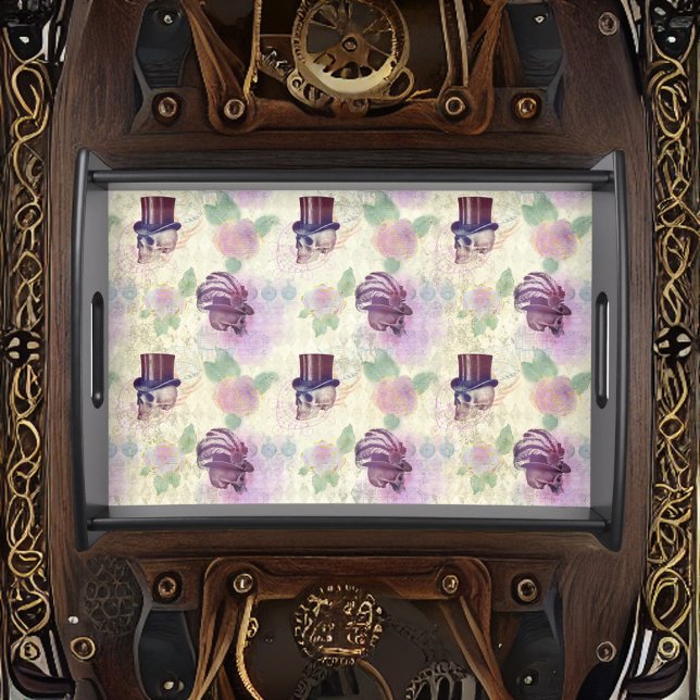 Victorian Purple Steampunk Hats Feathers Skulls Ac Serving Tray (Creator Uploaded)