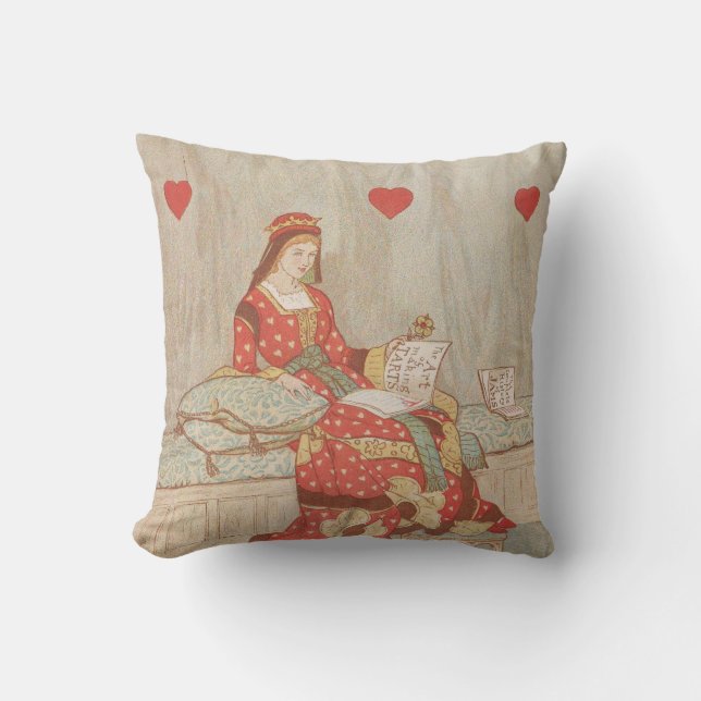 Victorian Queen of Hearts 1900's Valentine Throw Pillow (Front)