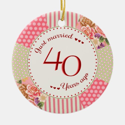 Victorian Quilt 40th Anniversary Christmas Gifts Ceramic Ornament