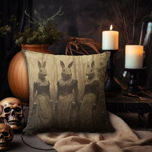 Victorian Rabbit Ladies Throw Pillow