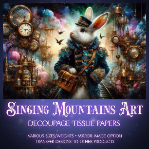 Victorian Rabbit Vintage Steampunk Decoupage Tissue Paper