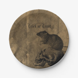 Victorian Rat and Skull Halloween themed Paper Plates