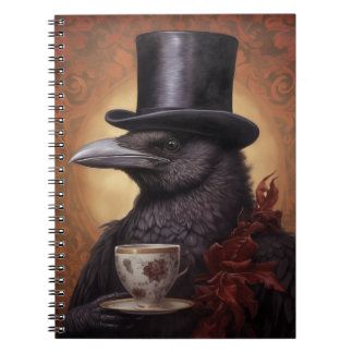 Victorian Raven w/Top Hat Enjoys Coffee - Notebook