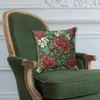 Victorian Red And Green Floral Chintz Throw Pillow by BridalSuite at Zazzle