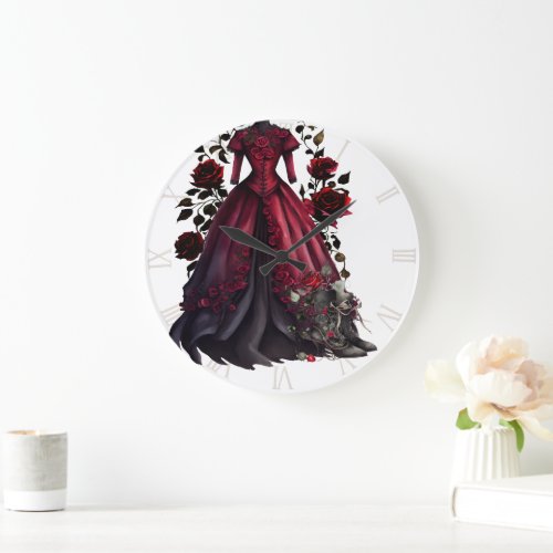 Victorian Red Dress and Heels  Antique Roses Gown Large Clock