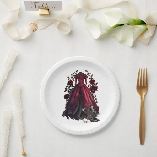 Victorian Red Dress and Heels  Antique Roses Gown Paper Plates