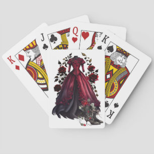 Victorian Red Dress and Heels Antique Roses Gown Poker Cards