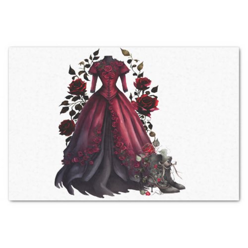Victorian Red Dress and Heels  Antique Roses Gown Tissue Paper