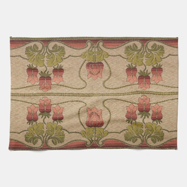 Victorian red floral frieze kitchen towel (Horizontal)