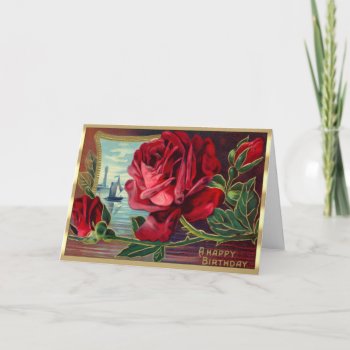 Victorian Red Flowers Water Boat Scene Birthday Card by SimpleElegance at Zazzle