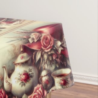  Victorian Red Hat Tea Party Teapot Tablecloth