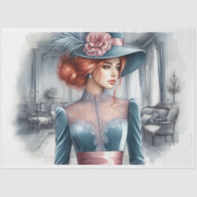 Victorian Red Head Beauty Decoupage  Tissue Paper (Front)