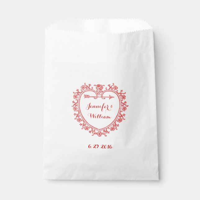 Victorian Red Heart Wedding Favor Bag (Front)