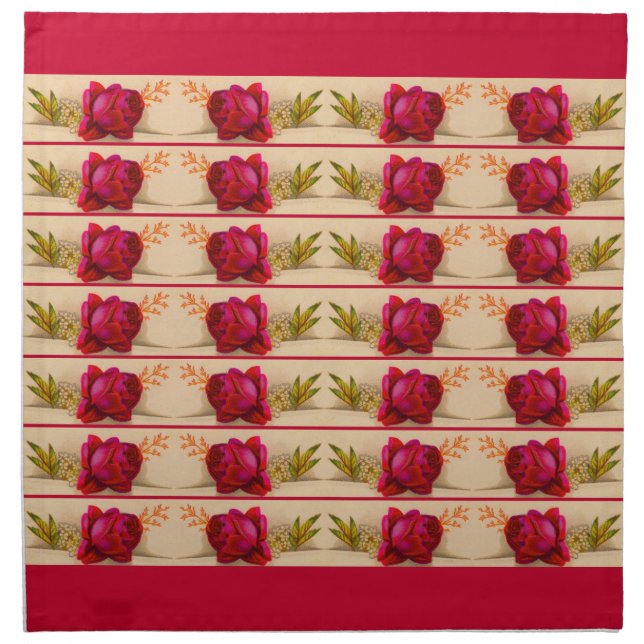 Victorian red rose cloth napkin (Front)